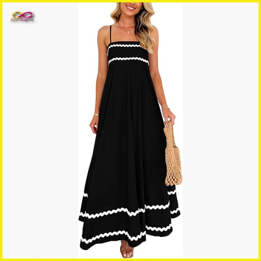Flowy Maxi Dress Sleeveless Spaghetti Strap Boho Beach Casual Summer Chic